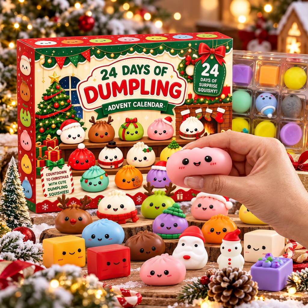Ein rosa Dumpling-Squishy wird sanft gedrückt