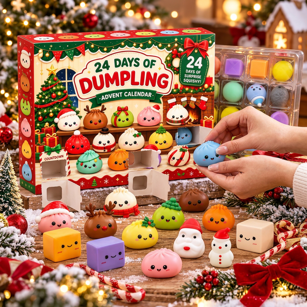 Geöffneter Dumpling Adventskalender mit bunten Überraschungen